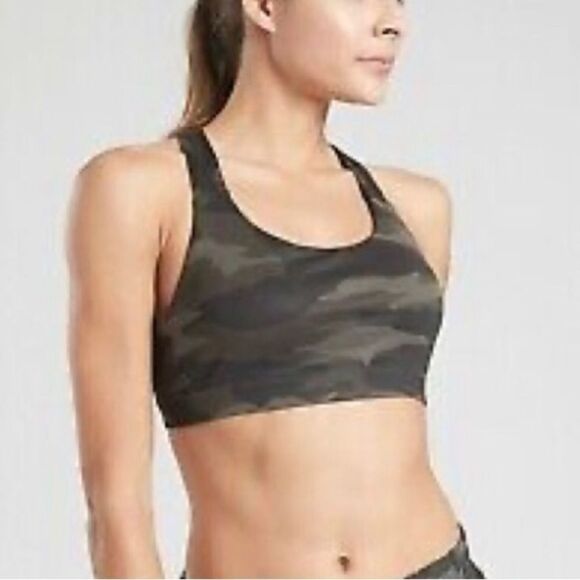 ATHLETA | Green Camo Print Contender Mesh Accent Sports Bra Women’s Size Small - Picture 2 of 10